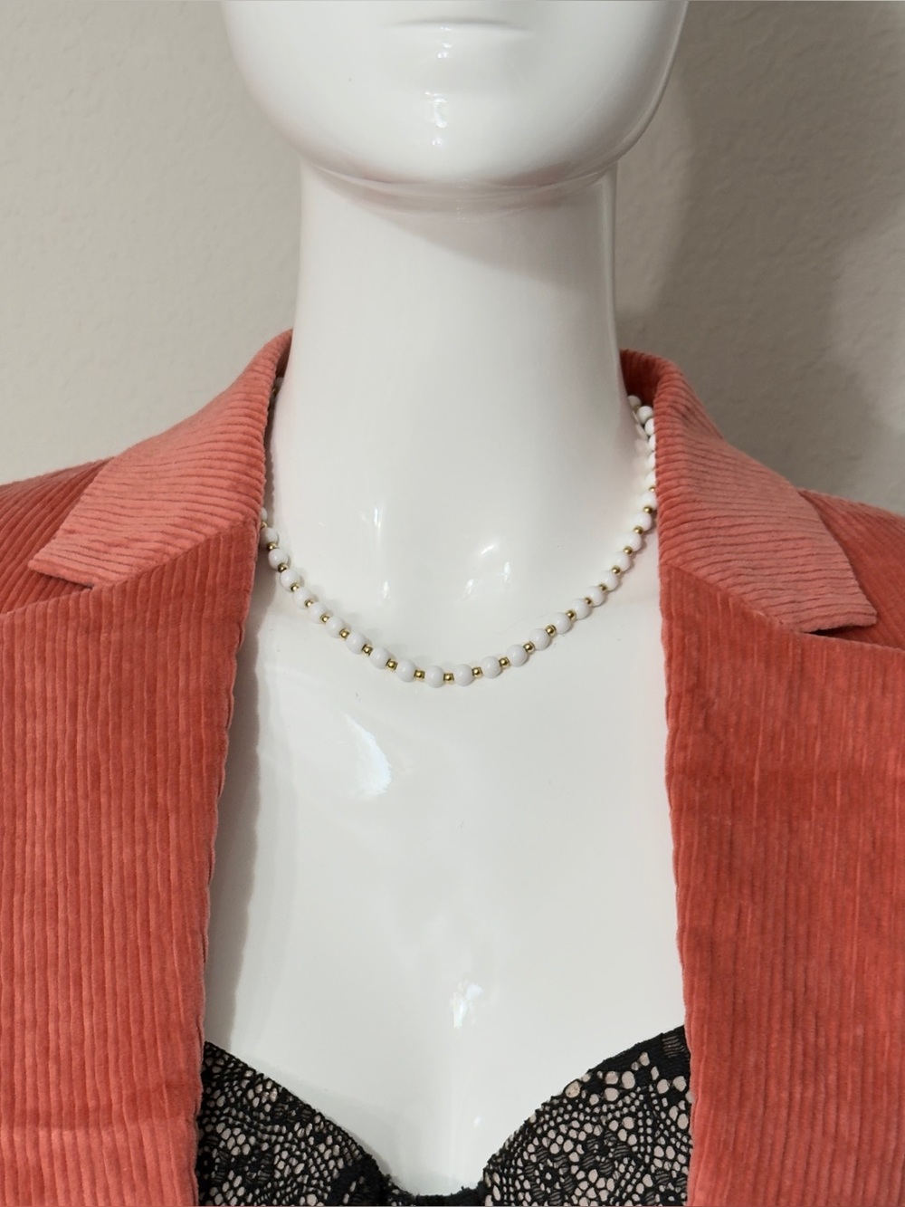 Vintage Monet Gold Tone Faux Pearl Necklace Gold Tone Spacers Choker 16"